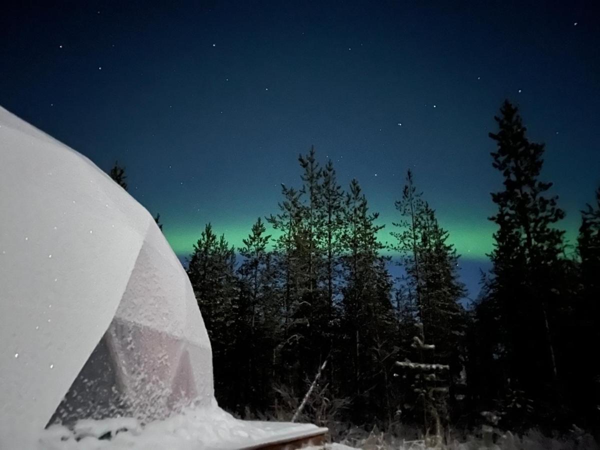 Aurora Igloo Fireplace-Heated Tents In A Secret Forest With Private Jacuzzi And Shared Sauna Bathroom And Dog Friendly Рованиеми Екстериор снимка
