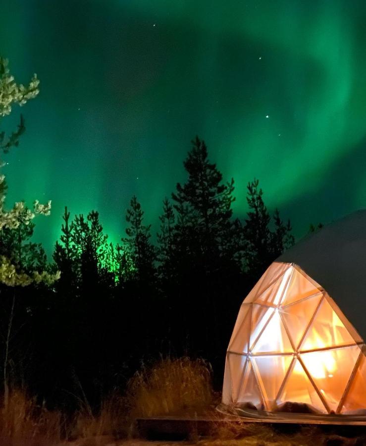 Aurora Igloo Fireplace-Heated Tents In A Secret Forest With Private Jacuzzi And Shared Sauna Bathroom And Dog Friendly Рованиеми Екстериор снимка