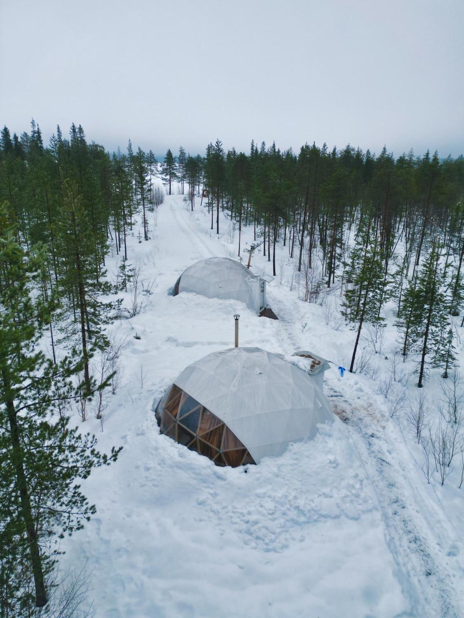 Aurora Igloo Fireplace-Heated Tents In A Secret Forest With Private Jacuzzi And Shared Sauna Bathroom And Dog Friendly Рованиеми Екстериор снимка